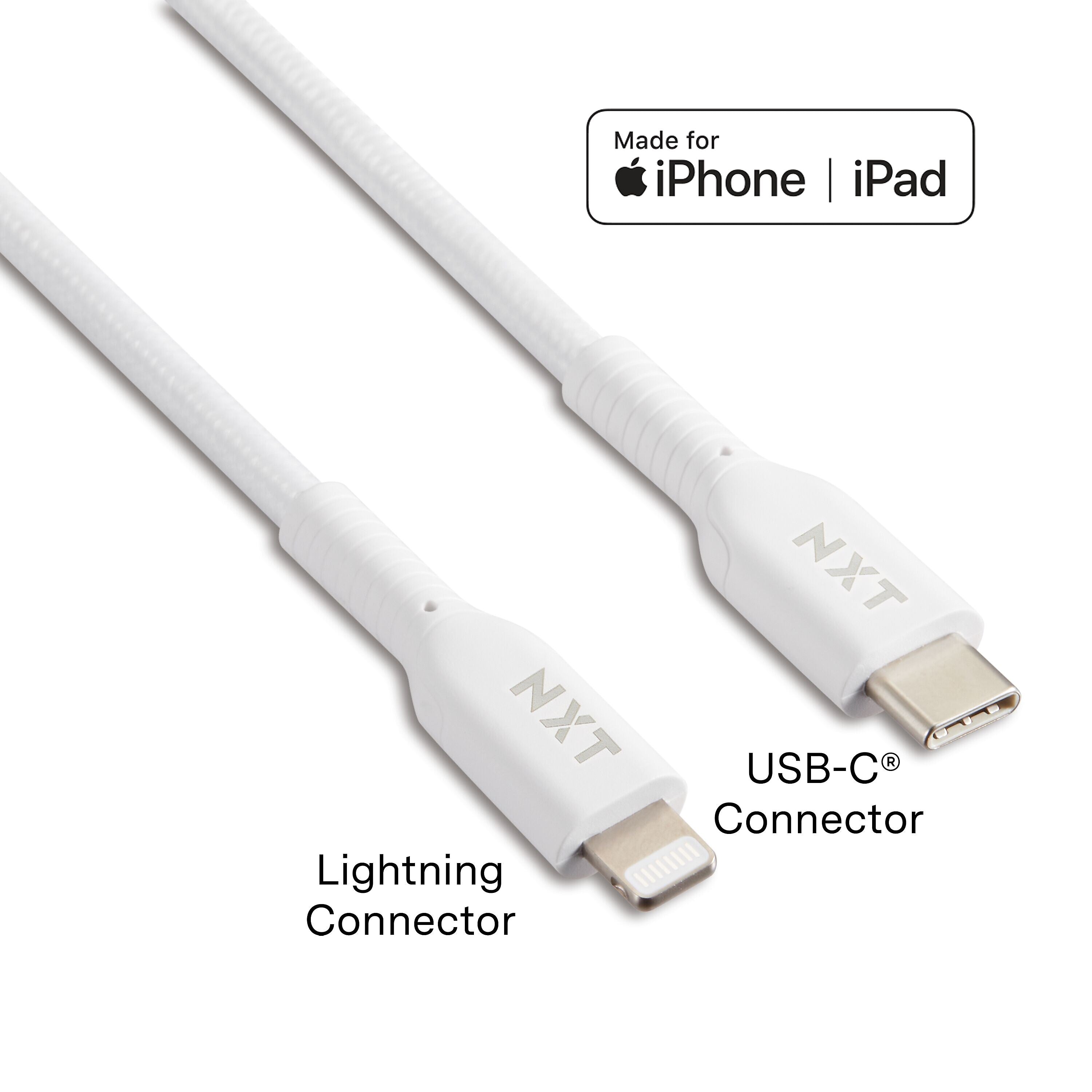 NXT Technologies™ 6 ft. Braided Lightning to USB-C Cable, White