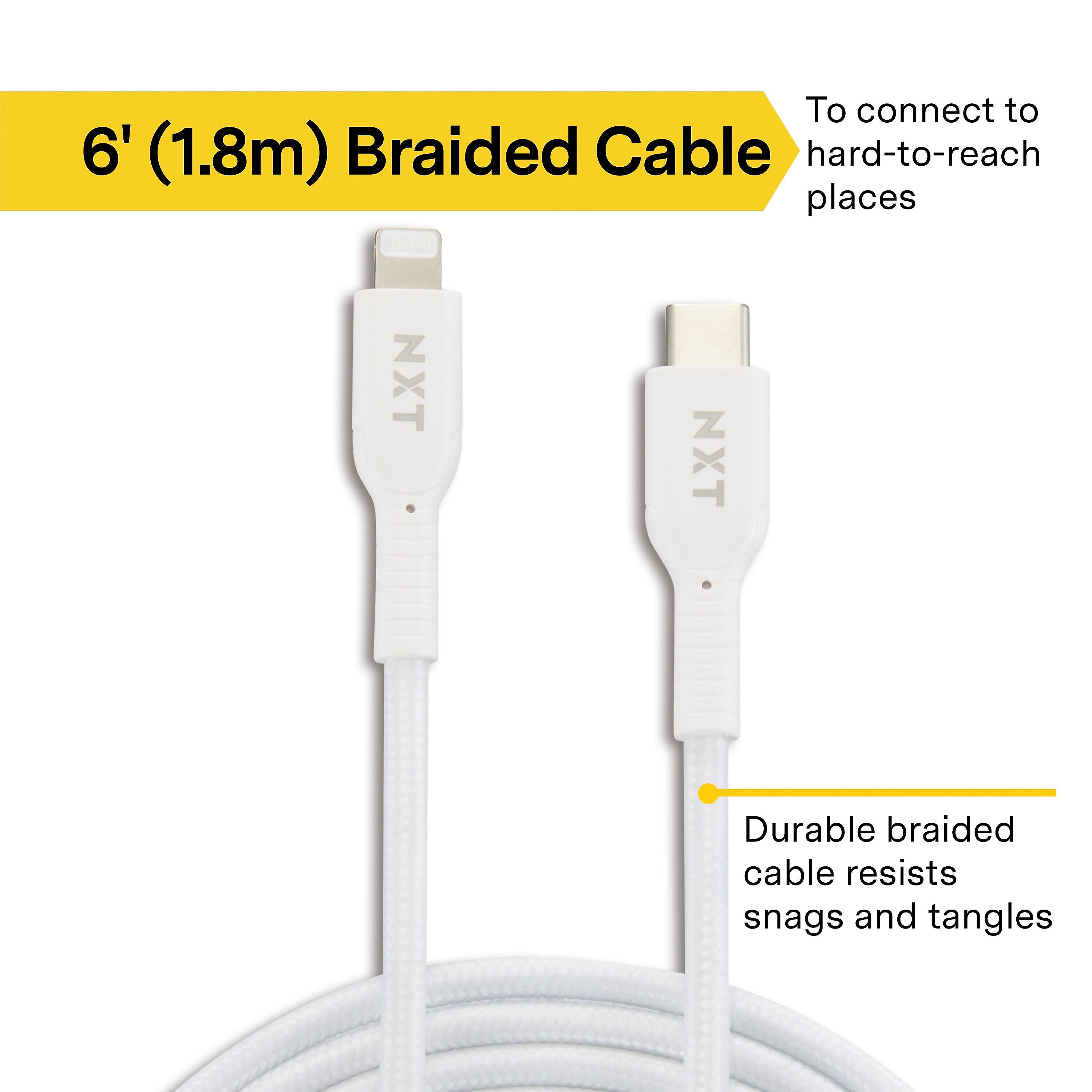 NXT Technologies™ 6 ft. Braided Lightning to USB-C Cable, White