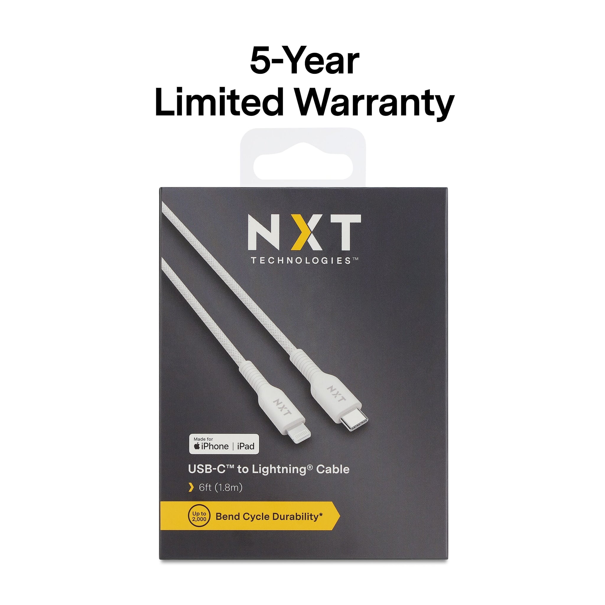 NXT Technologies™ 6 ft. Braided Lightning to USB-C Cable, White