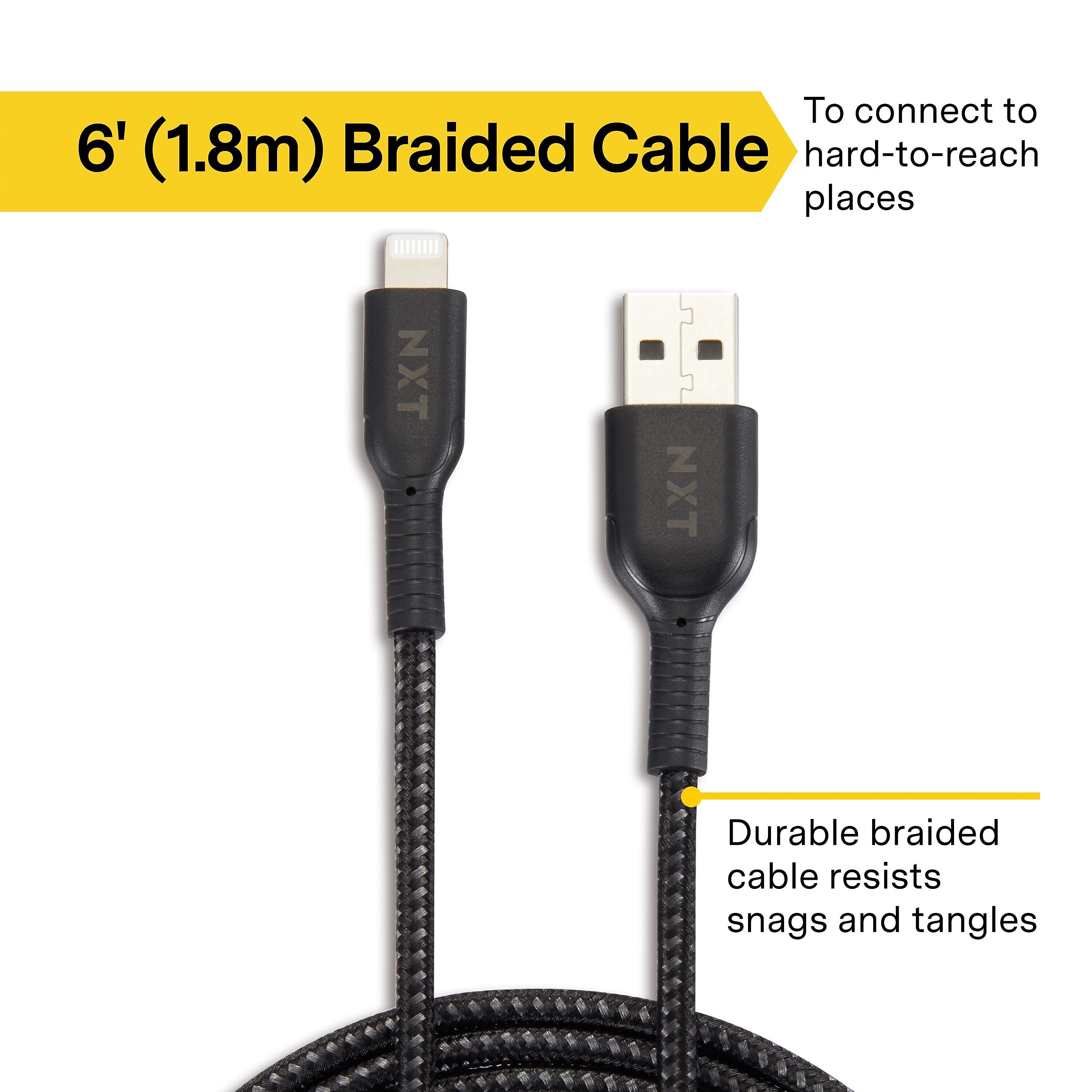 NXT Technologies™ 6 Ft. Braided Lightning to USB Cable, Black