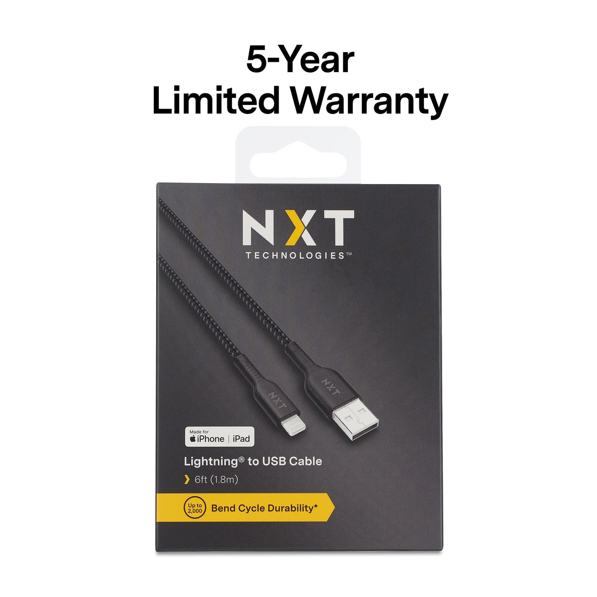 NXT Technologies™ 6 Ft. Braided Lightning to USB Cable, Black