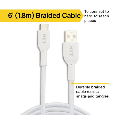 NXT Technologies™ 6 Ft. Braided USB-C to USB-A Cable, White