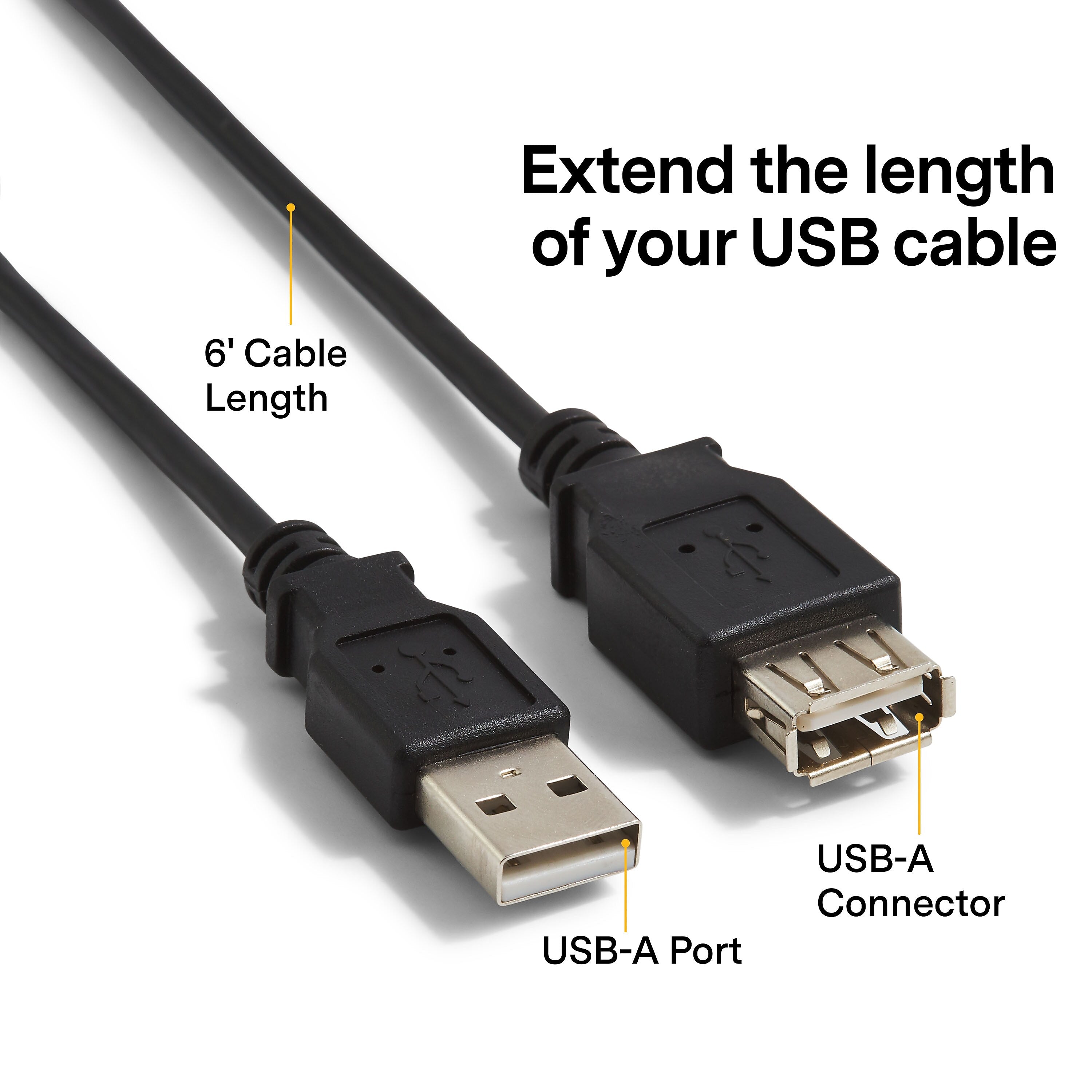NXT Technologies™ 6' USB A Male/A Female, Black