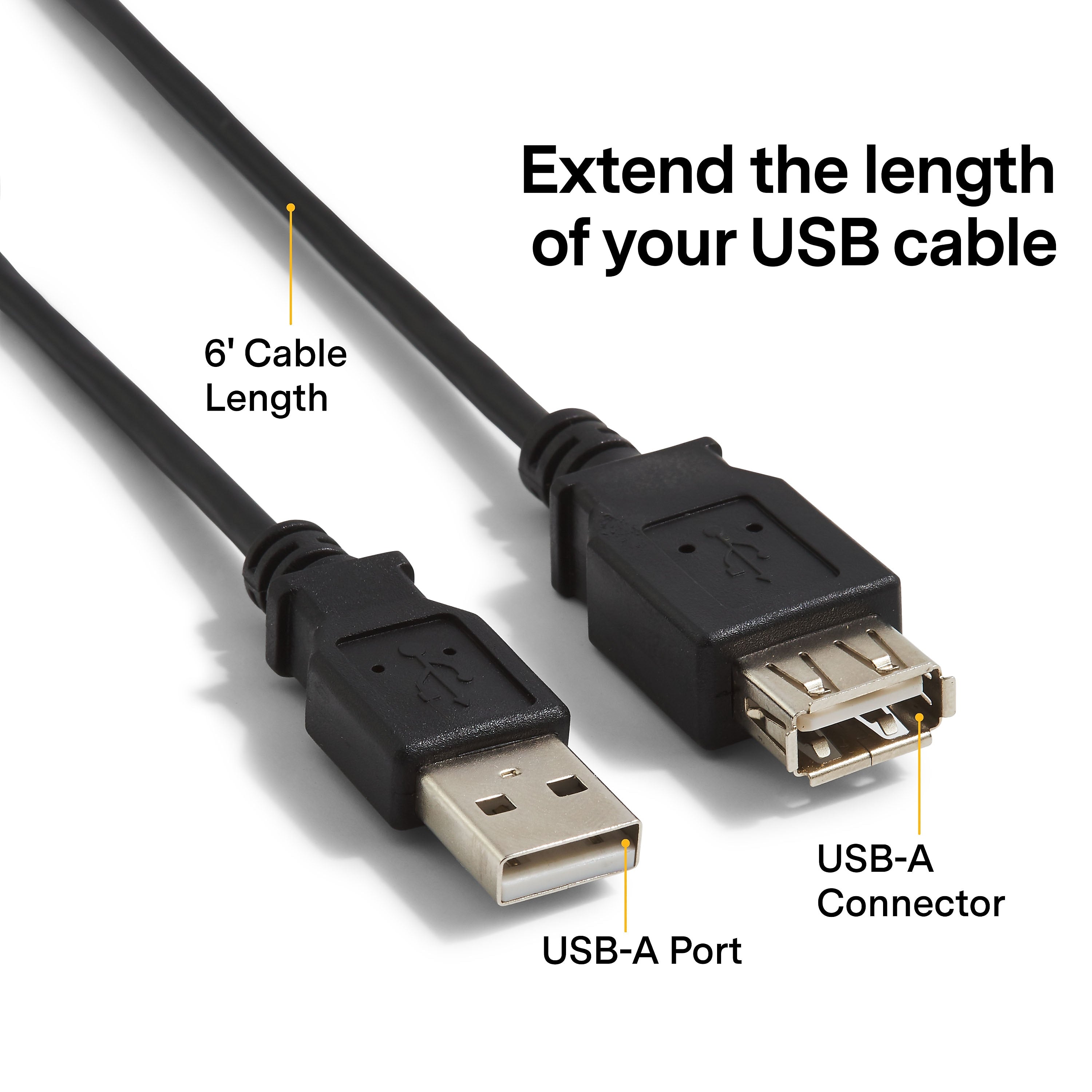 NXT Technologies™ 6' USB A Male/A Female, Black