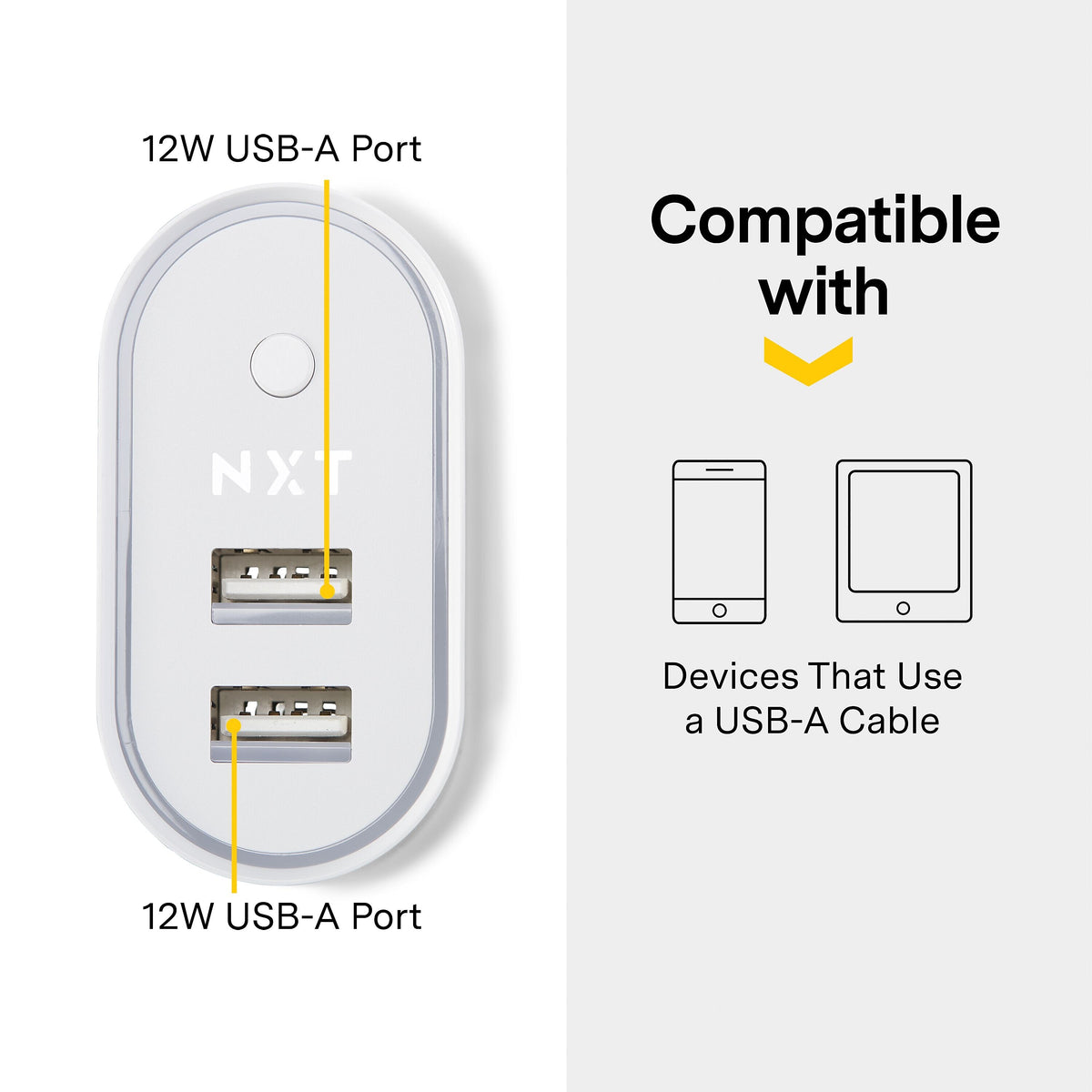 NXT Technologies™ Universal 2 USB Port Phone Charger, White