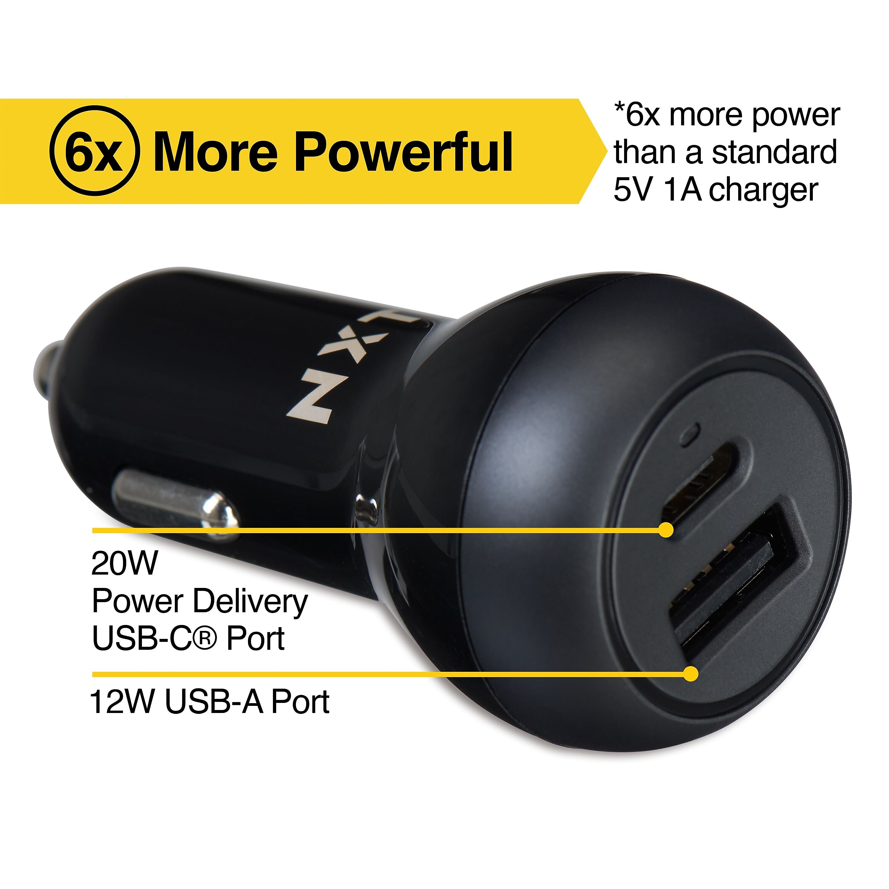 NXT Technologies™ Universal USB-C/USB-A Car Charger, Black