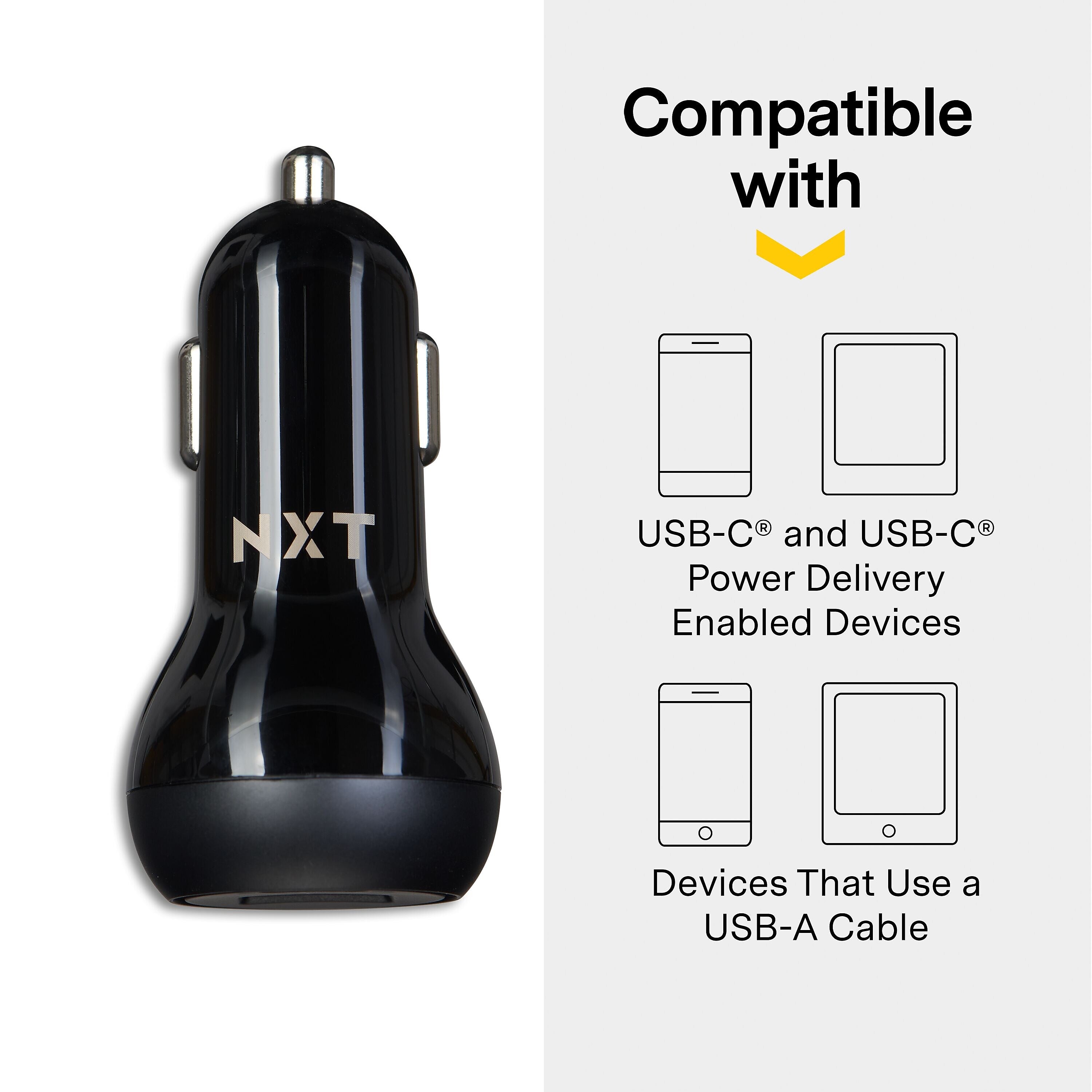 NXT Technologies™ Universal USB-C/USB-A Car Charger, Black