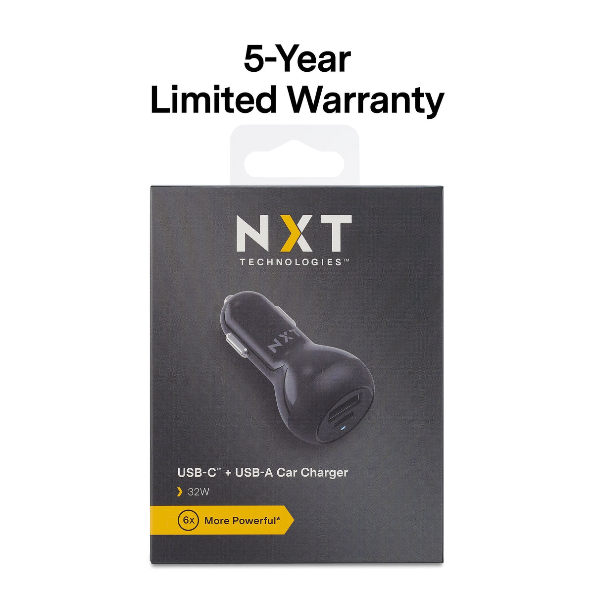 NXT Technologies™ Universal USB-C/USB-A Car Charger, Black