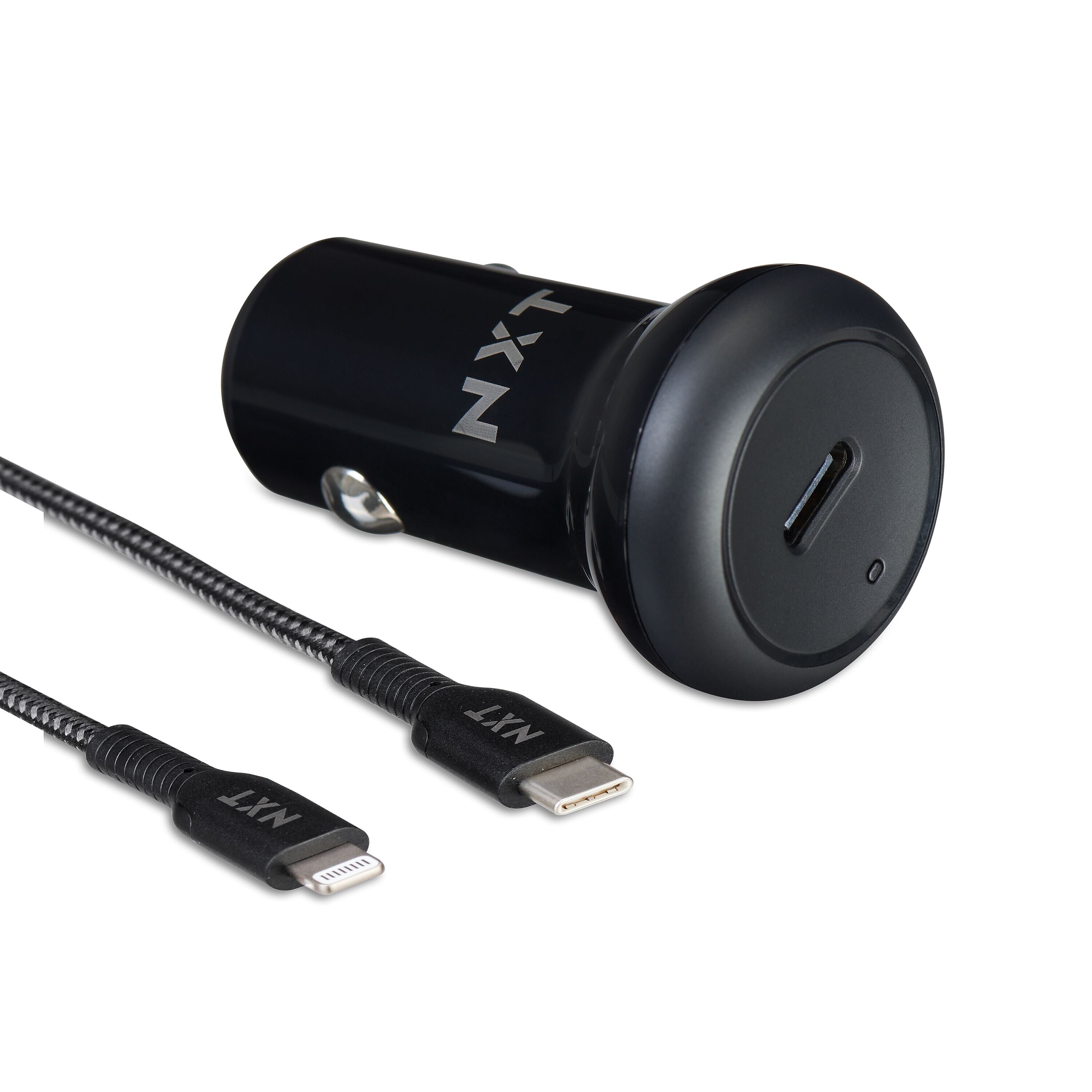 NXT Technologies™ USB-C Car Charger with Lightning Cable for iPhone/iPad, Black