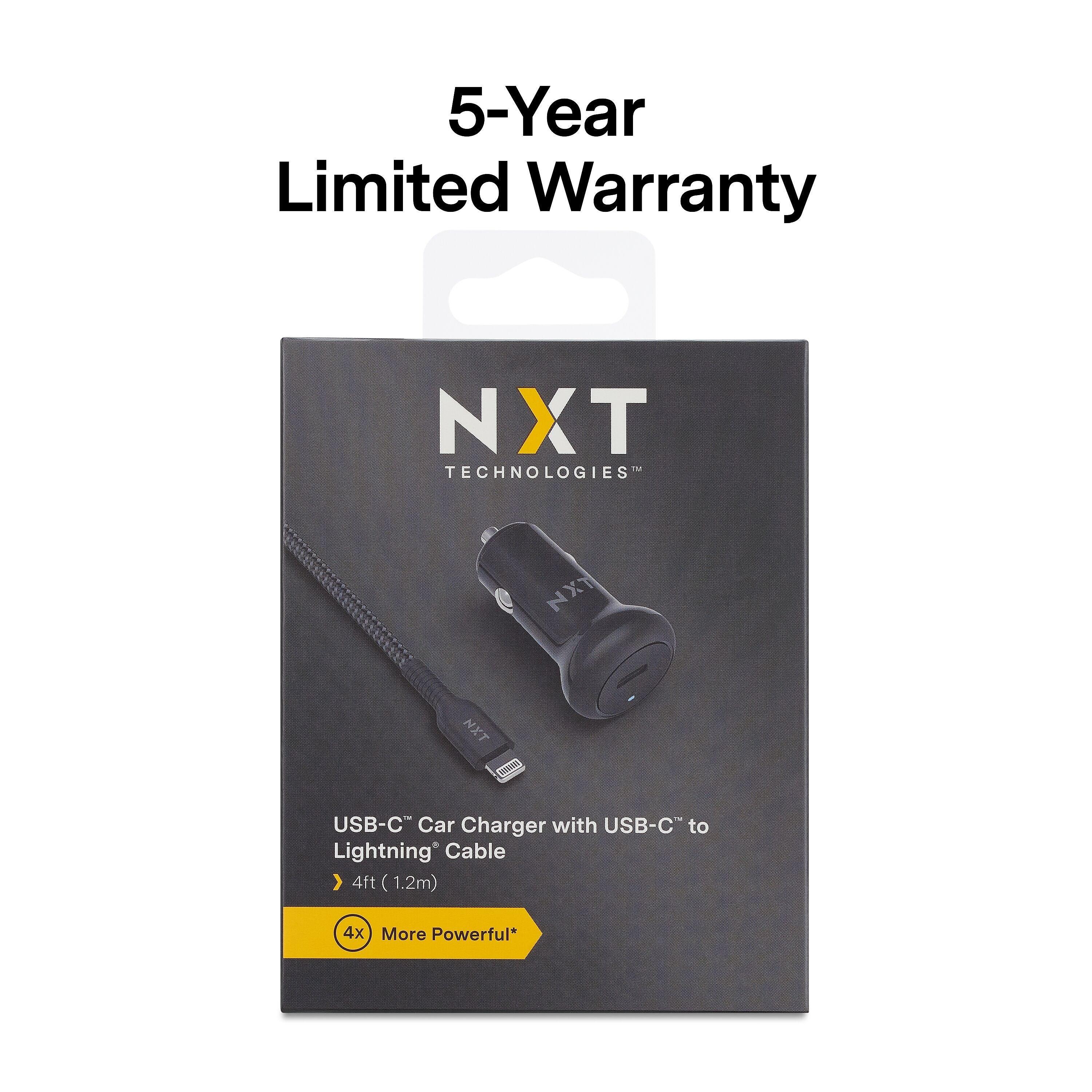 NXT Technologies™ USB-C Car Charger with Lightning Cable for iPhone/iPad, Black