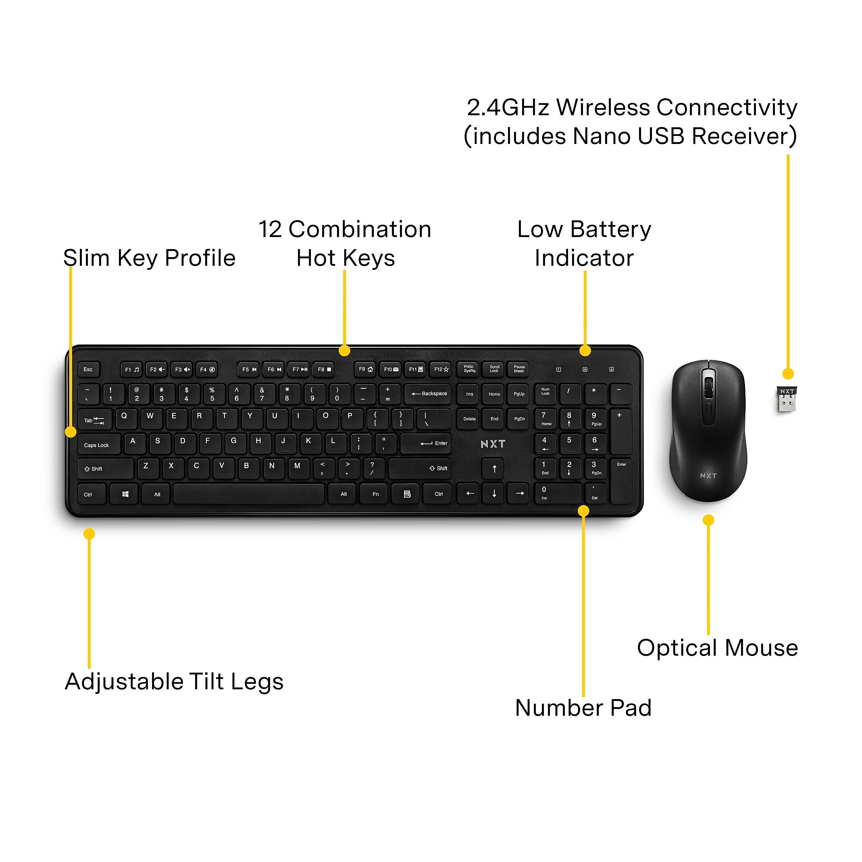NXT Technologies™ Wireless Keyboard and Optical Mouse Combo, Black