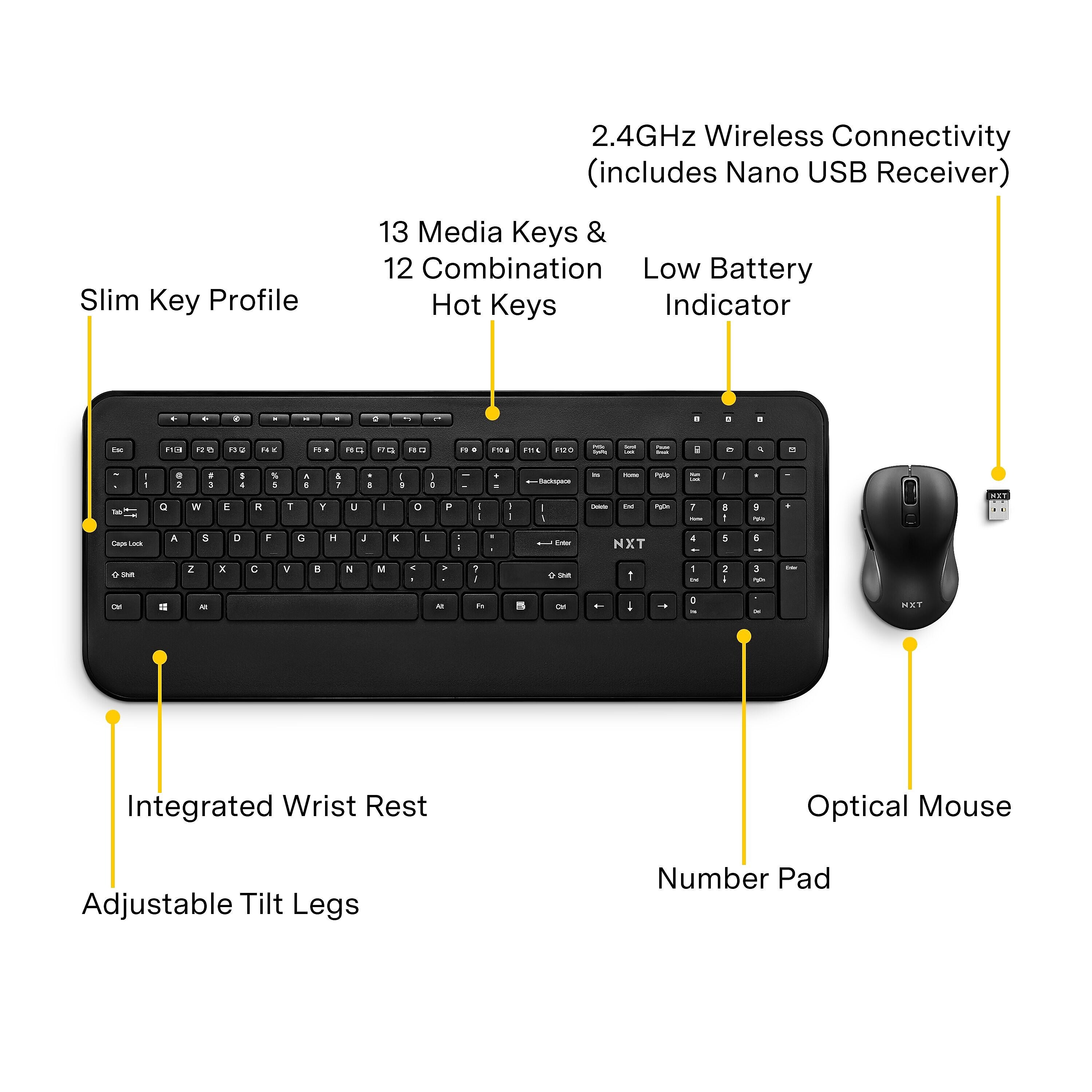 NXT Technologies™ Wireless Keyboard and Optical Mouse Combo, Black