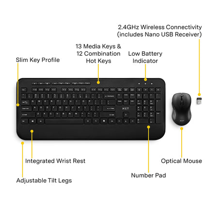 NXT Technologies™ Wireless Keyboard and Optical Mouse Combo, Black