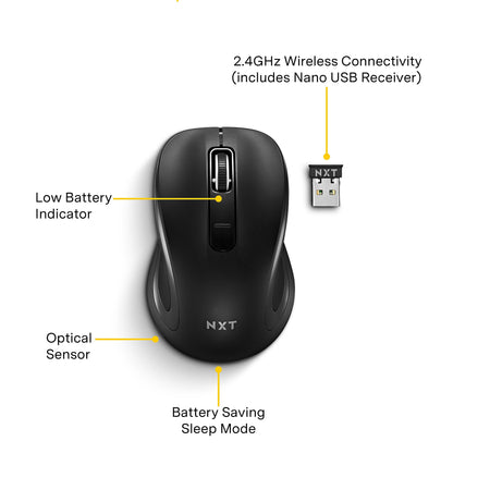 NXT Technologies™ Wireless Optical USB Mouse, Black