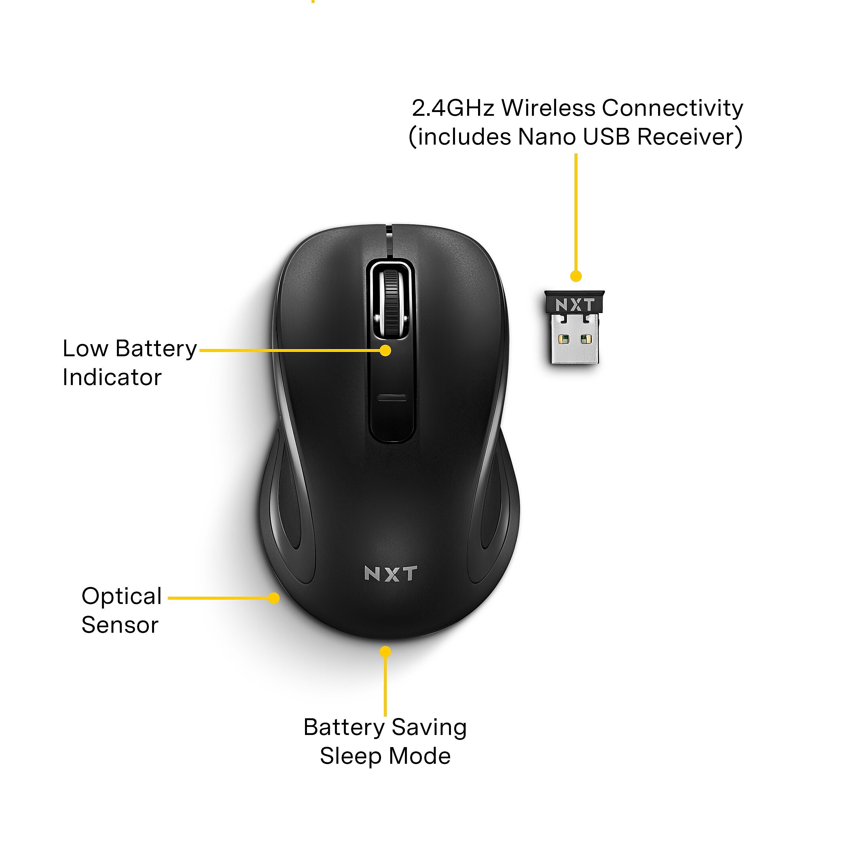 NXT Technologies™ Wireless Optical USB Mouse, Black, 5/Box