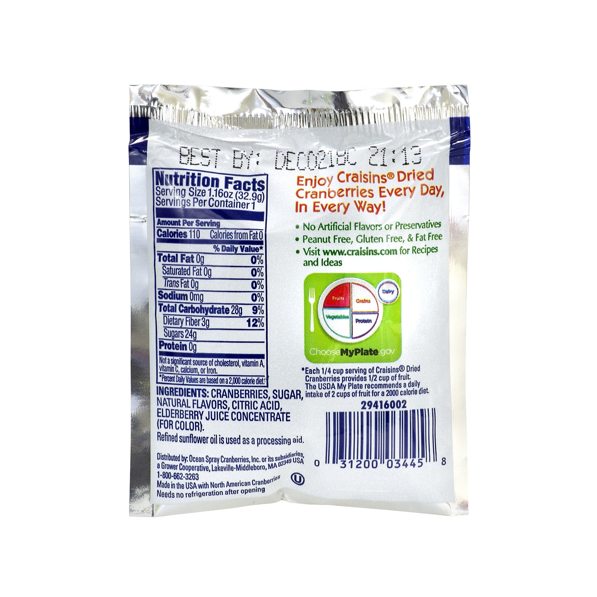 Ocean Spray Craisins Gluten Free Strawberry Dried Cranberries, 1.16 oz., 200/Pack