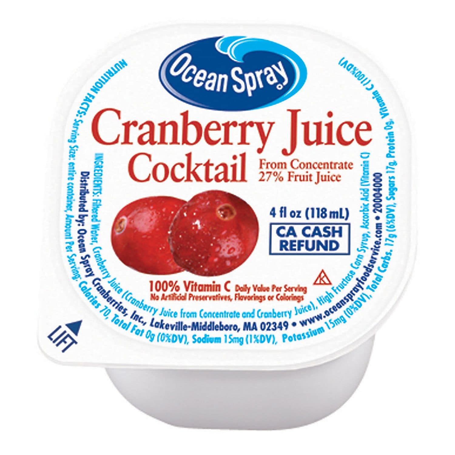 Ocean Spray Cranberry Juice Cocktail, 4 oz., 48/Case