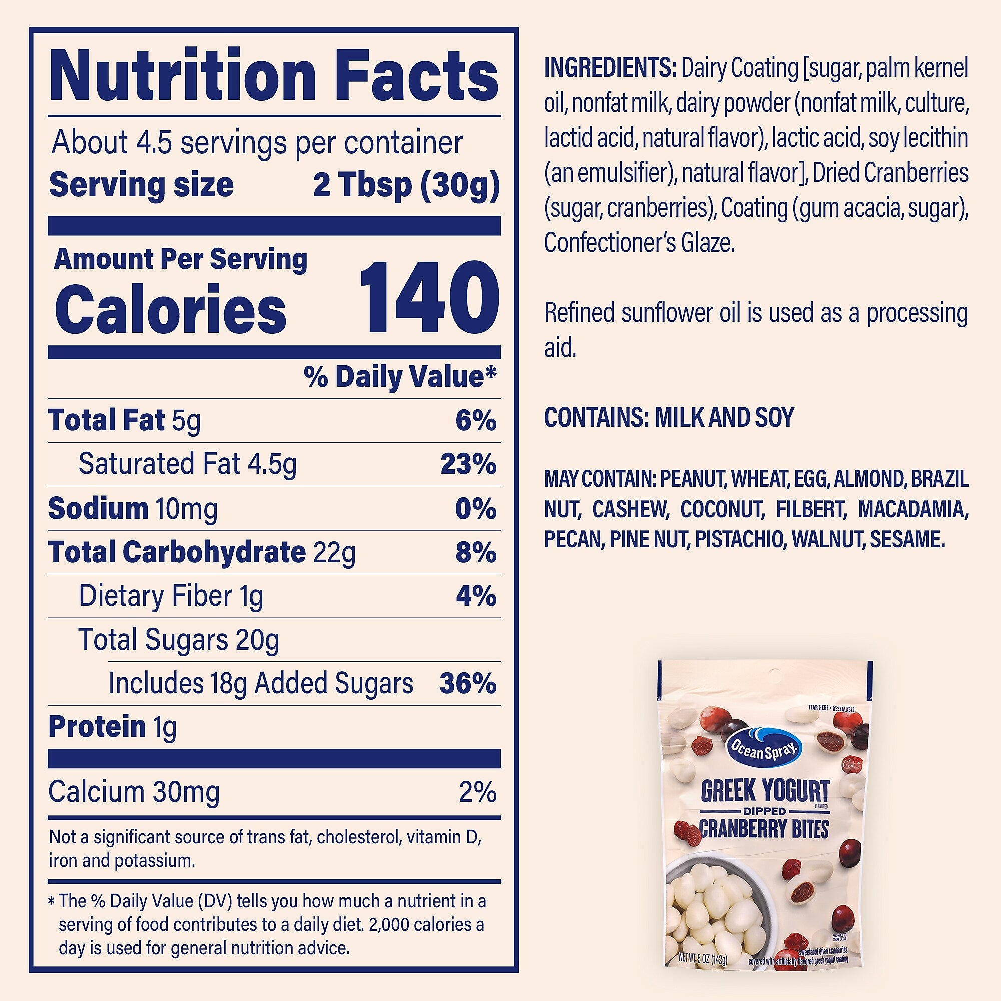 Ocean Spray Greek Yogurt Dipped Cranberry Bites, 5.0 oz, 12/Pack