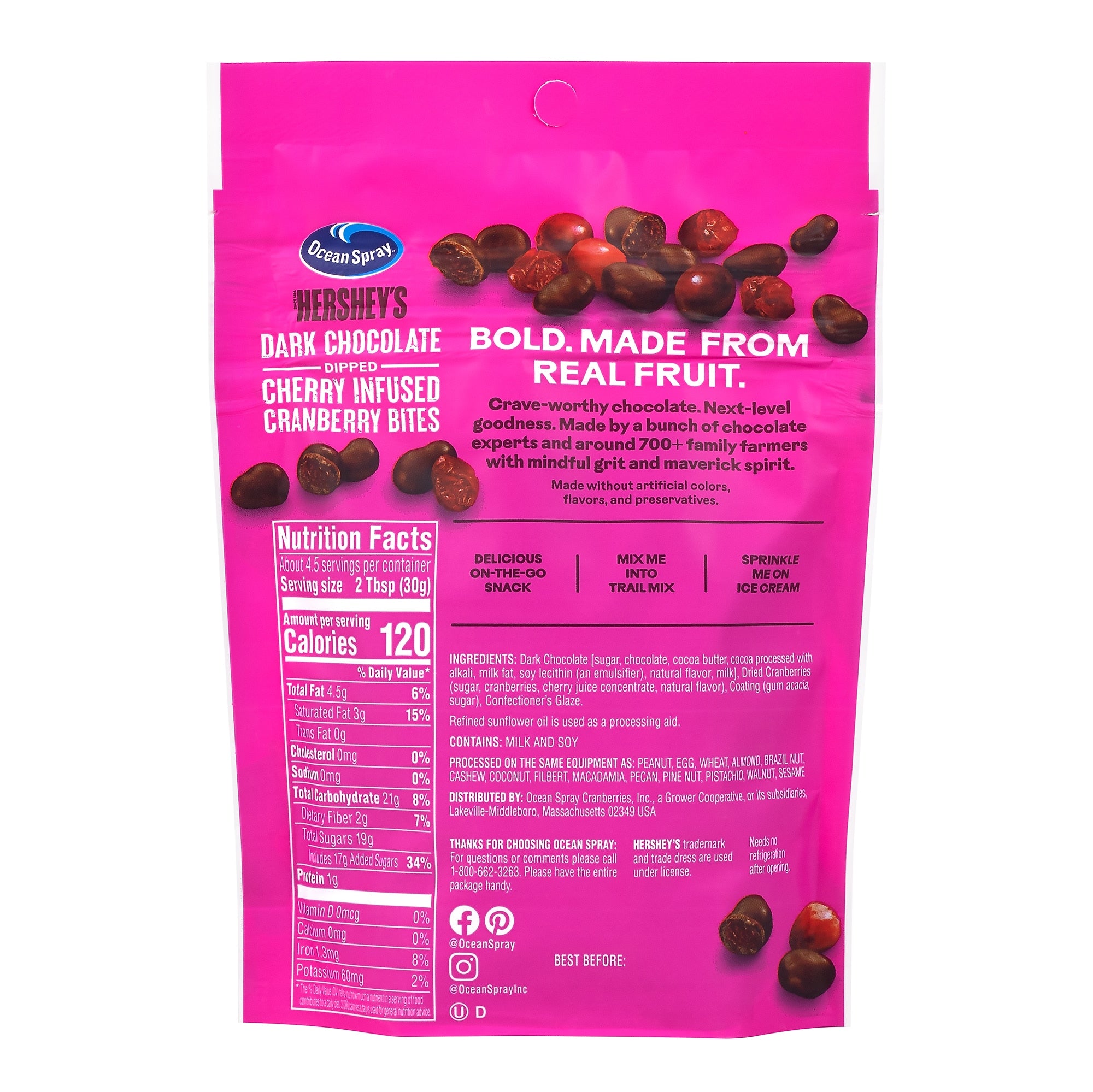 Ocean Spray/Hershey's Dark Choc Dipped Cherry Infused Cranberry Bites, 5.0 oz, 12/Pack