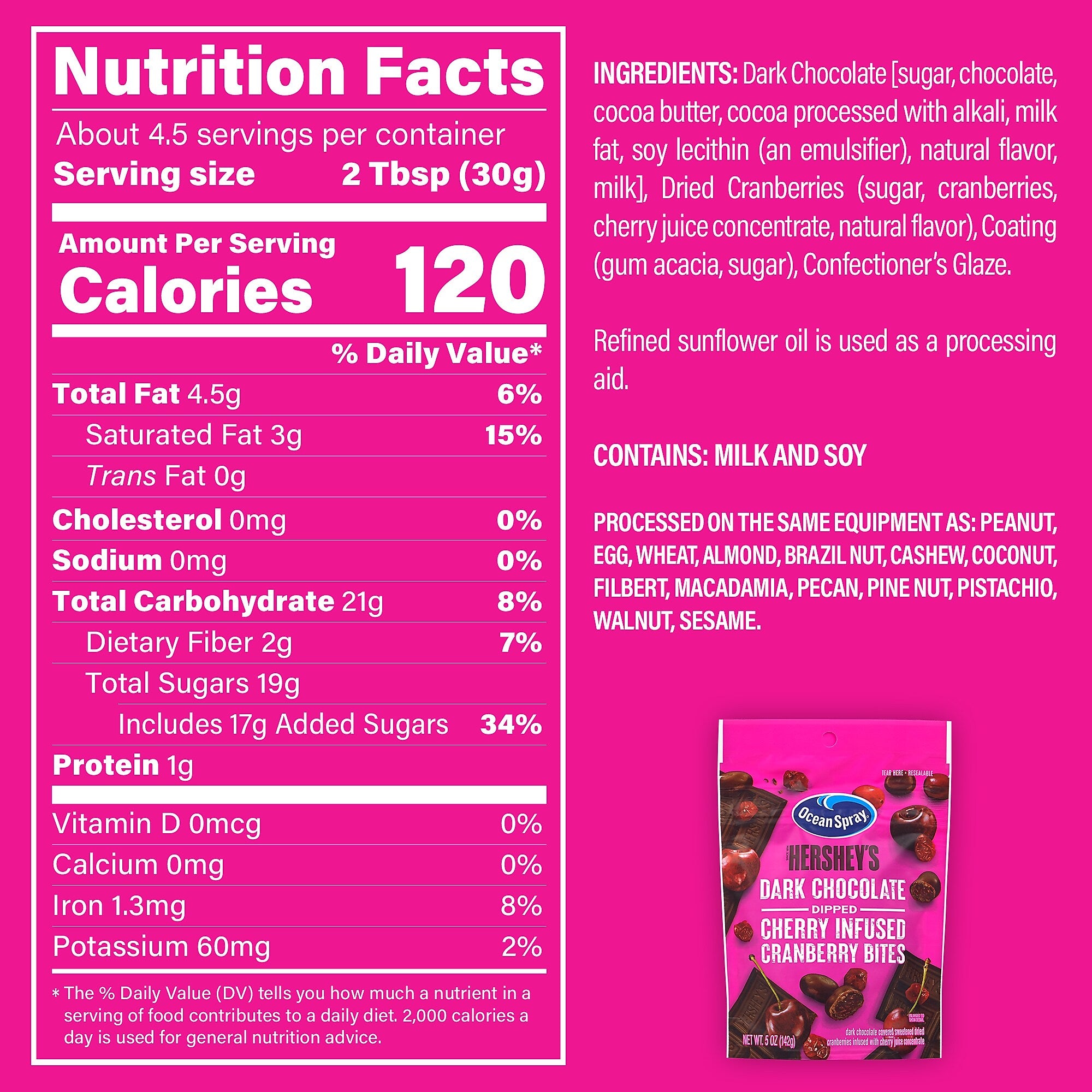 Ocean Spray/Hershey's Dark Choc Dipped Cherry Infused Cranberry Bites, 5.0 oz, 12/Pack
