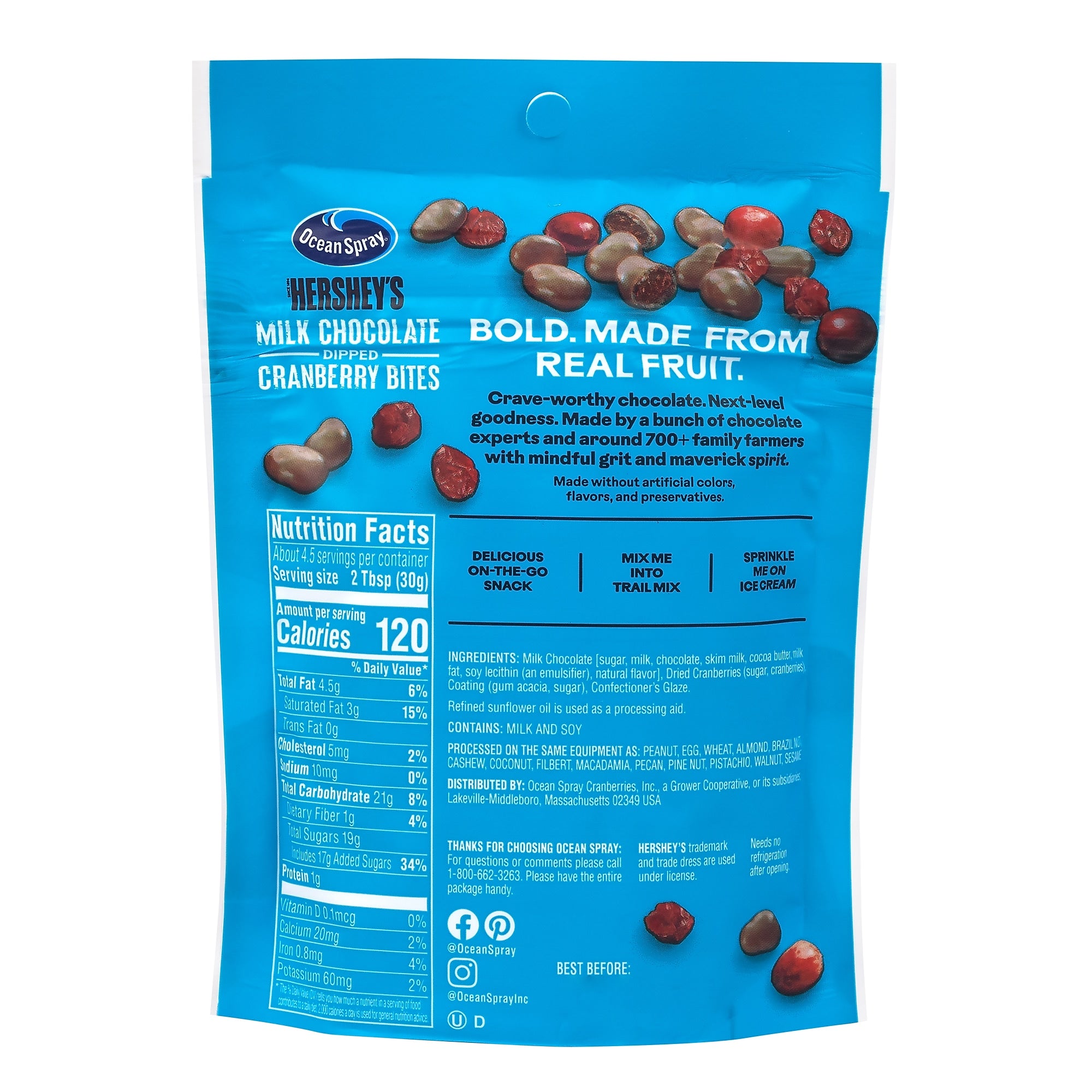 Ocean Spray/Hershey's Milk Choc Dipped Cranberry Bites, 5.0 oz, 12/Pack