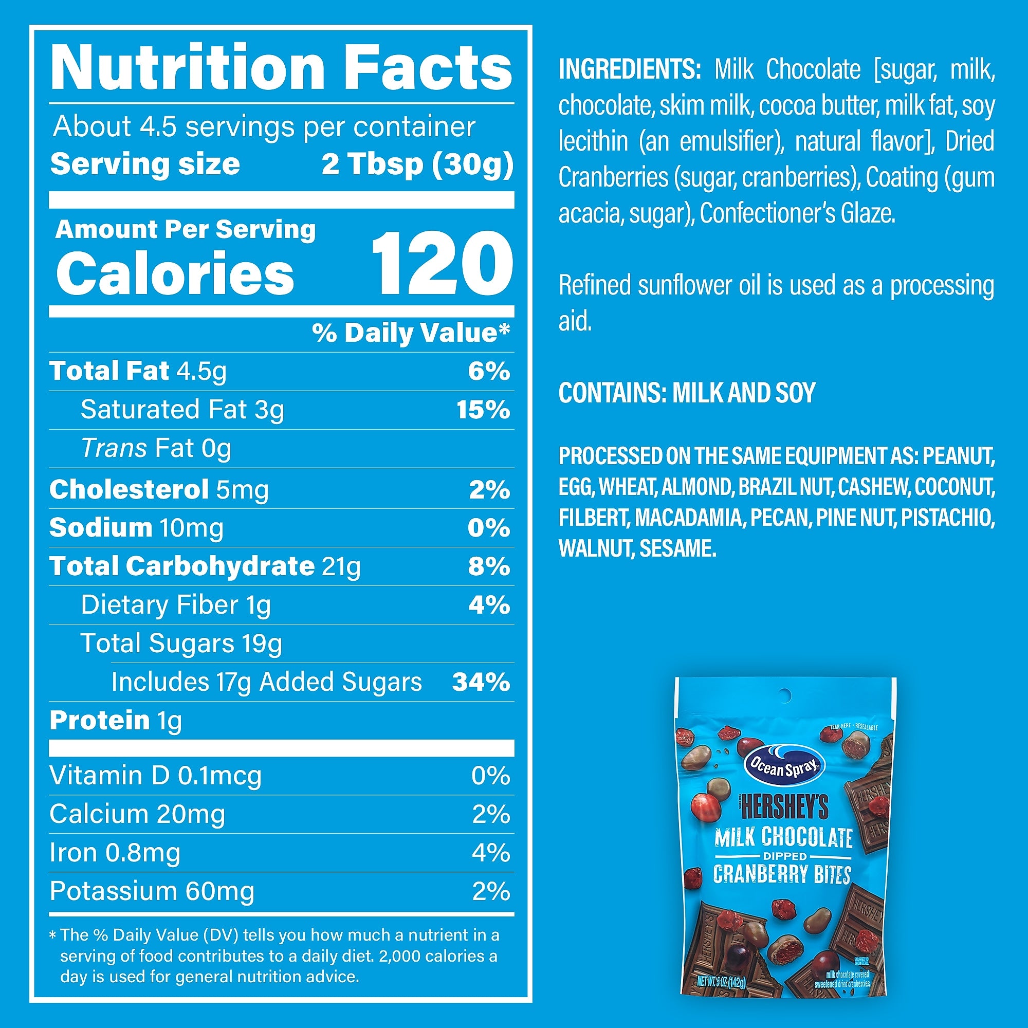 Ocean Spray/Hershey's Milk Choc Dipped Cranberry Bites, 5.0 oz, 12/Pack