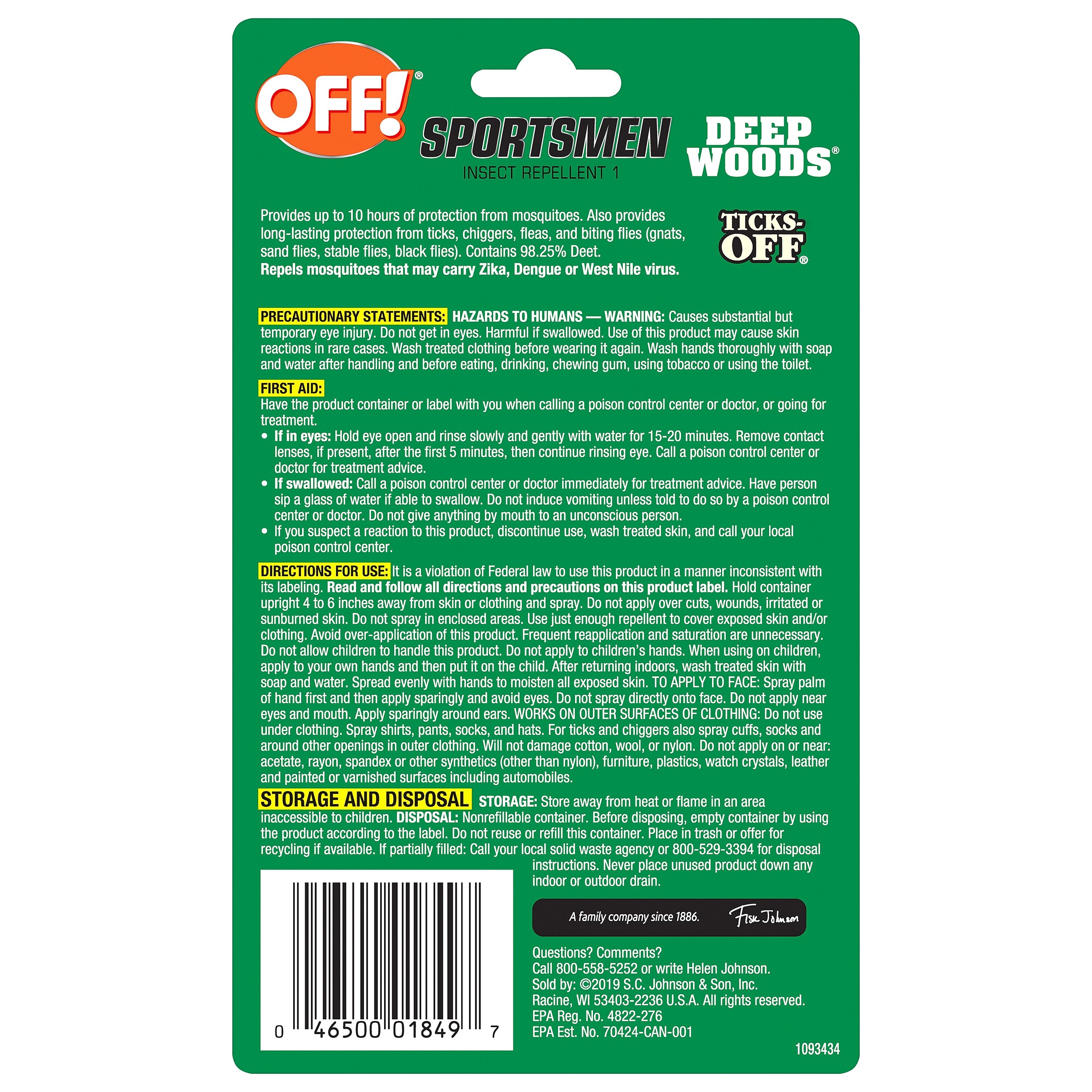 OFF! Deep Woods Sportsmen I Spray for Mosquitos, Odorless, 1 oz.