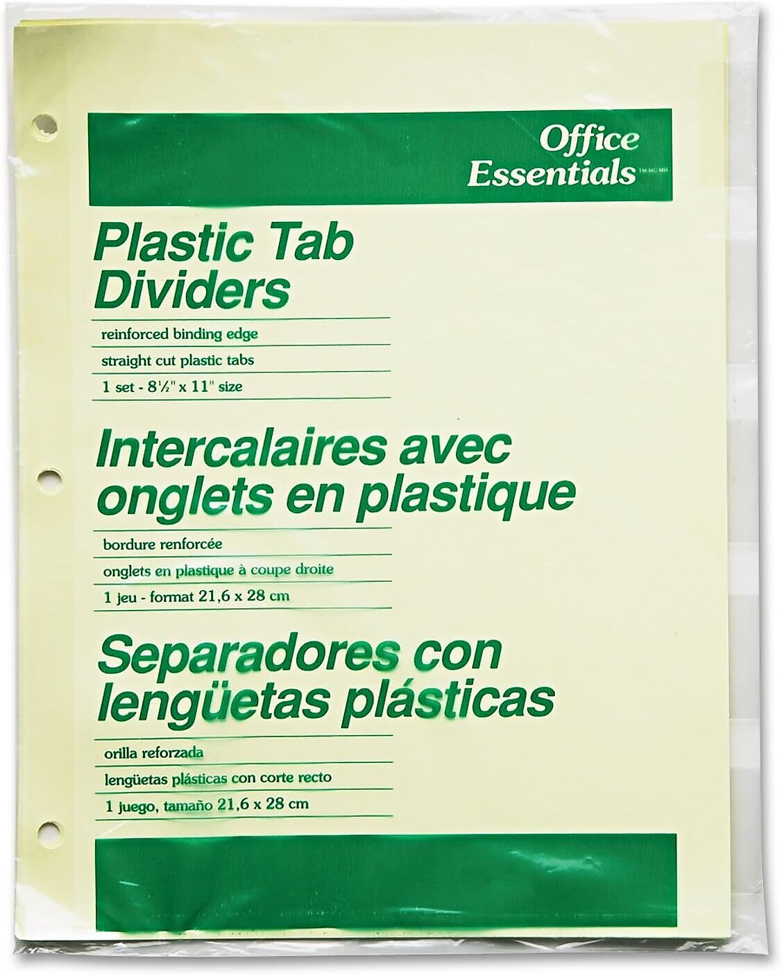 Office Essentials Insertable Paper Dividers, 5 Tabs, Clear