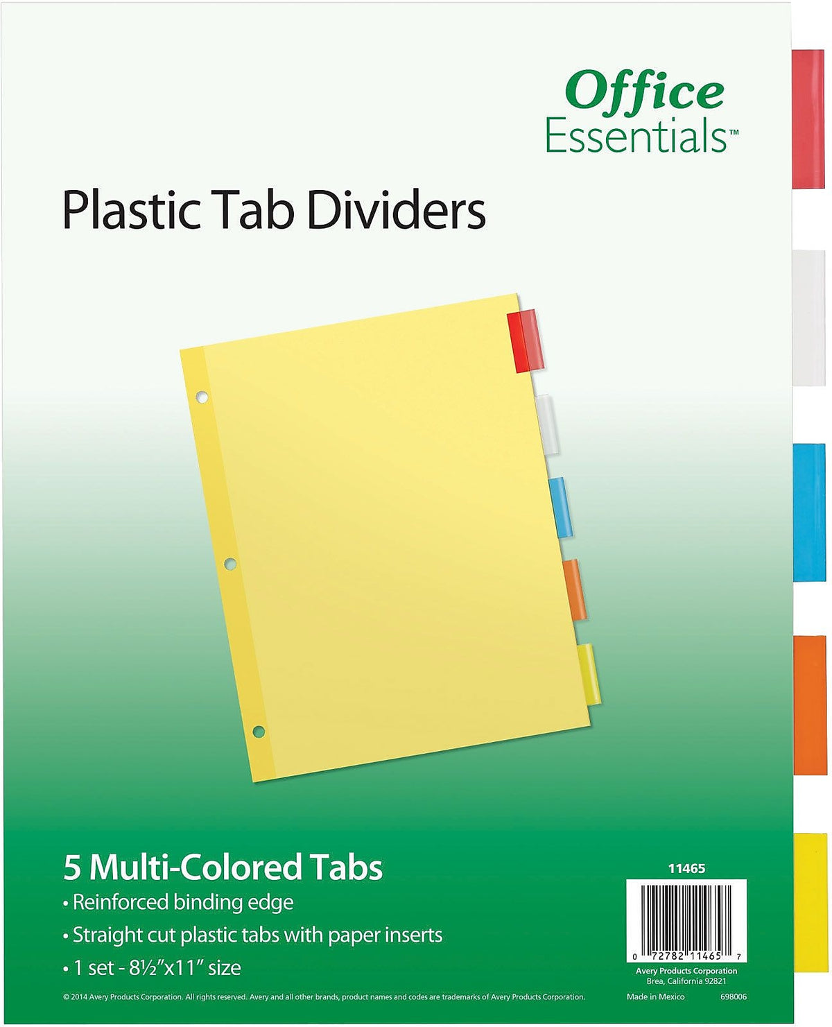 Office Essentials Insertable Paper Dividers, 5 Tabs, Multicolor