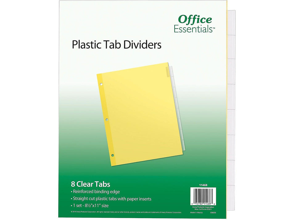 Office Essentials Insertable Paper Dividers, 8 Tabs, Clear