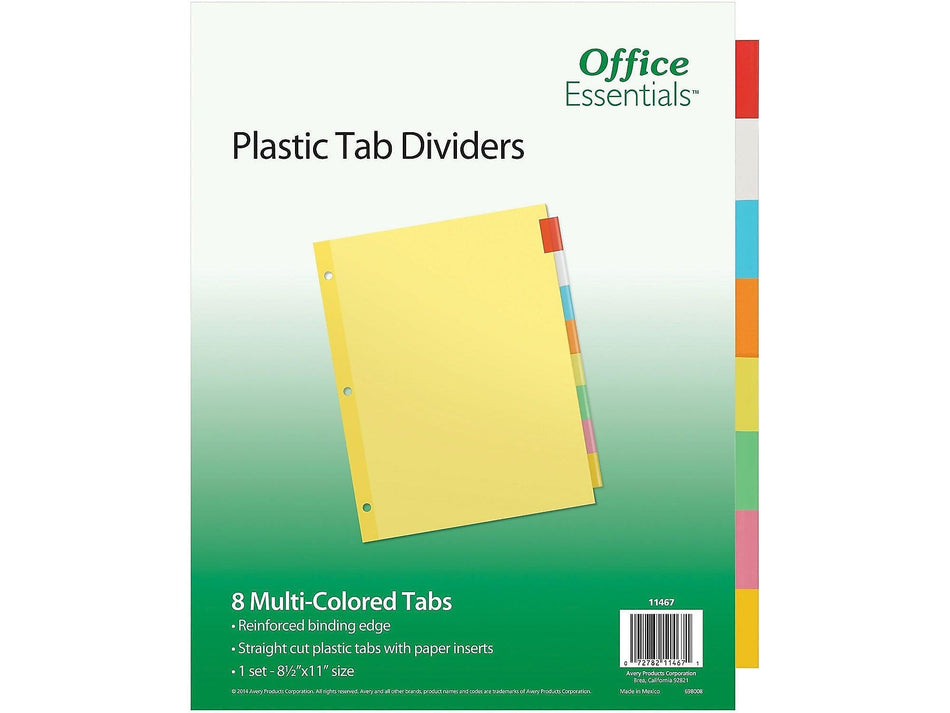 Office Essentials Insertable Paper Dividers, 8 Tabs, Multicolor