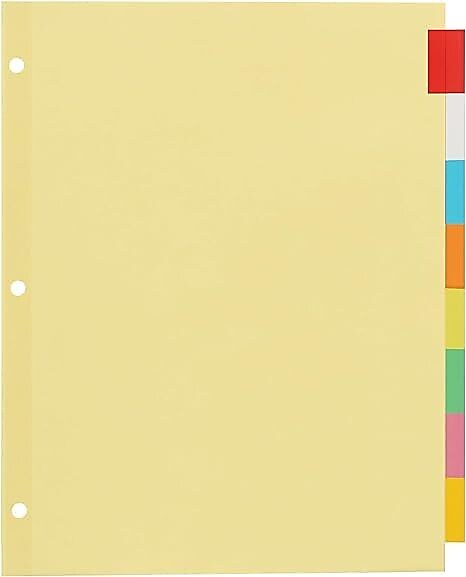 Office Essentials Insertable Paper Dividers, 8 Tabs, Multicolor