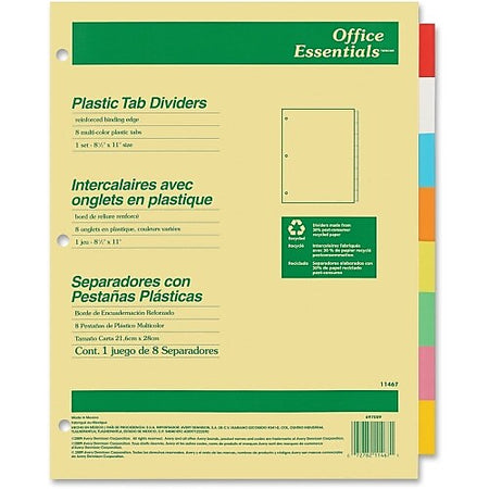 Office Essentials Insertable Paper Dividers, 8 Tabs, Multicolor