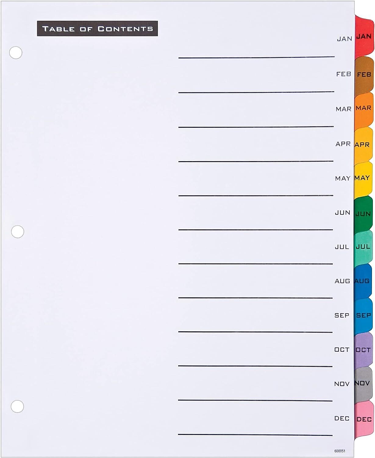 Office Essentials Table 'n Tabs Paper Dividers, Jan-Dec Tabs, Multicolor