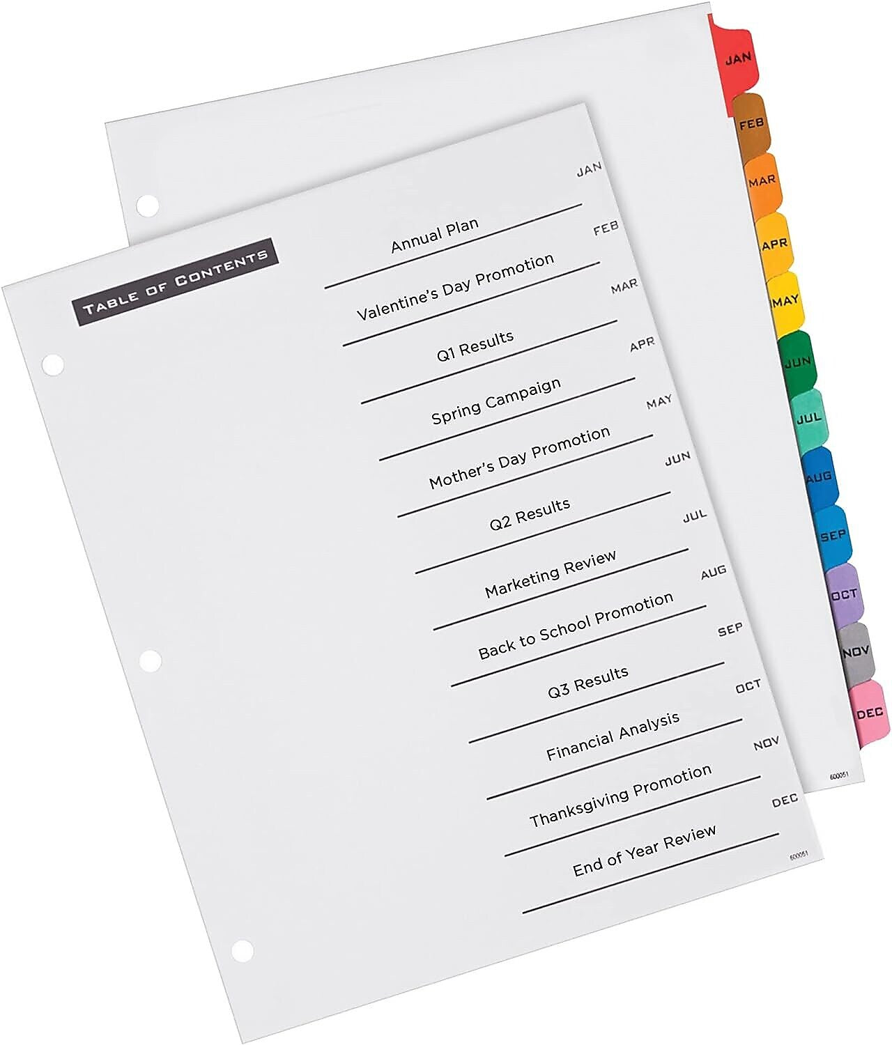 Office Essentials Table 'n Tabs Paper Dividers, Jan-Dec Tabs, Multicolor