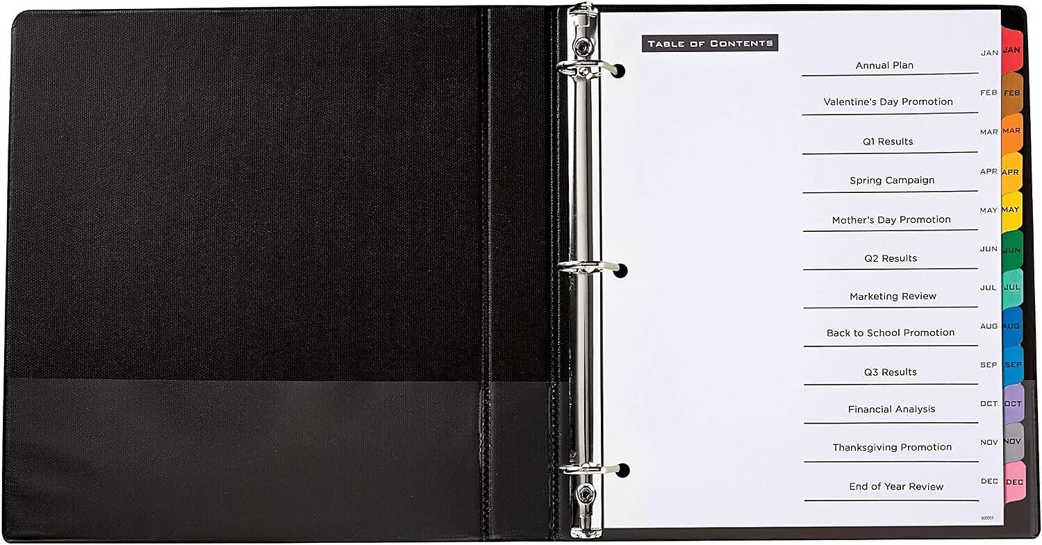 Office Essentials Table 'n Tabs Paper Dividers, Jan-Dec Tabs, Multicolor