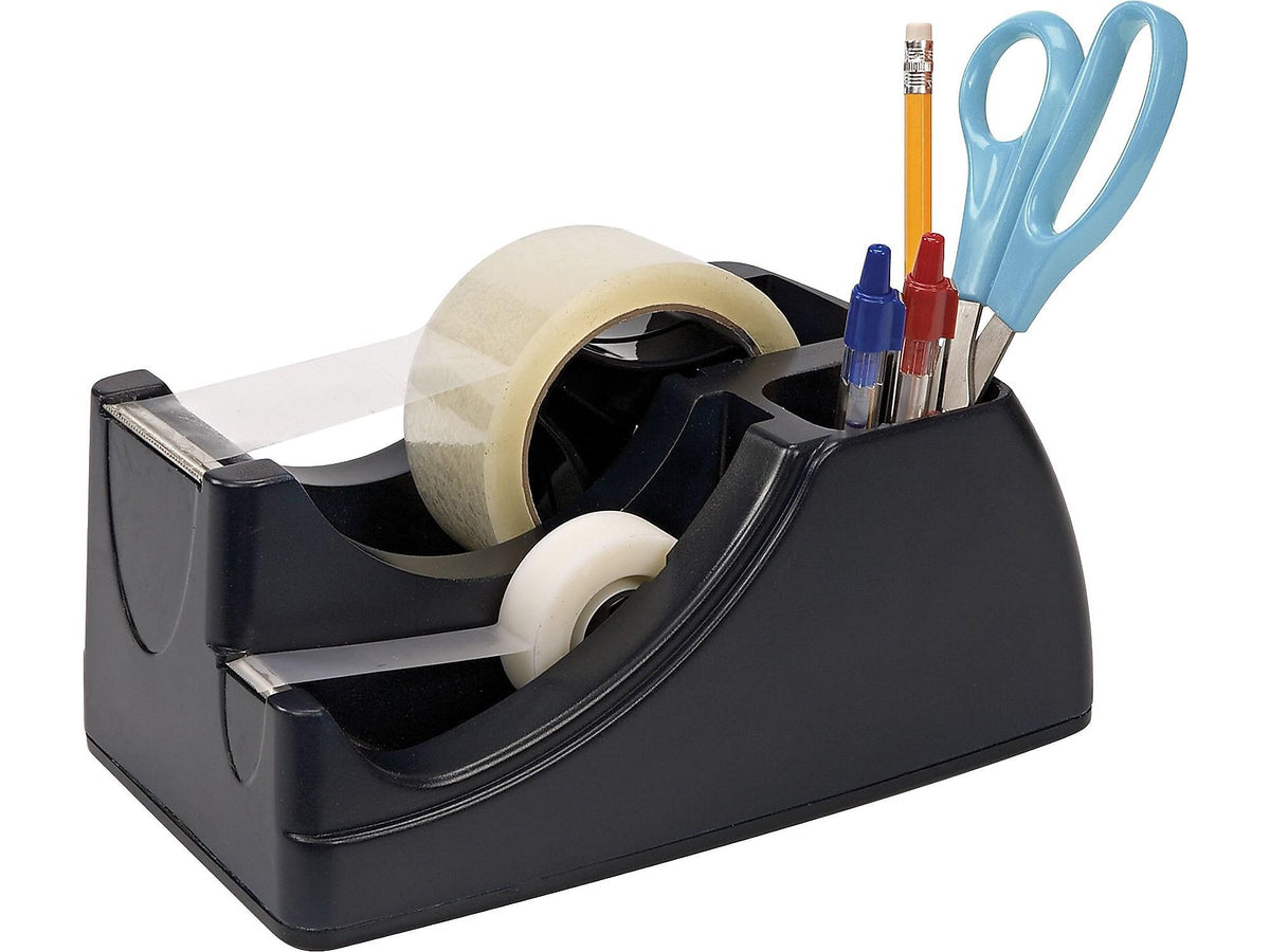 Officemate 2-in-1 Deluxe Desktop Tape Dispenser, Black