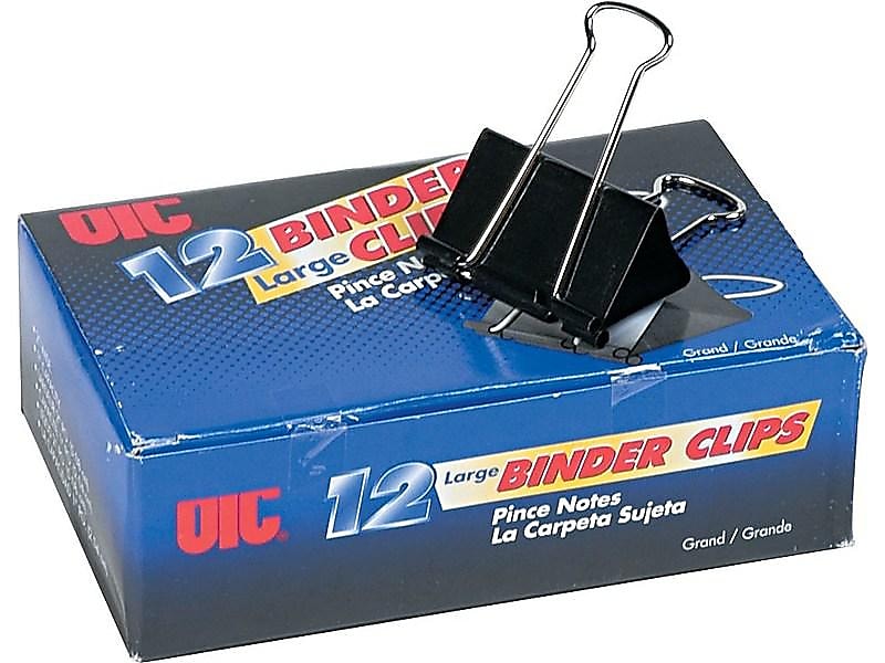 Officemate Binder Clips, Large, Black, 12/Box