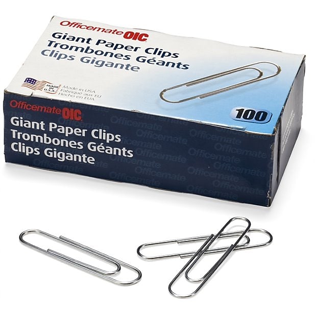 Officemate Gem Jumbo Paper Clips, Silver, 100/Box