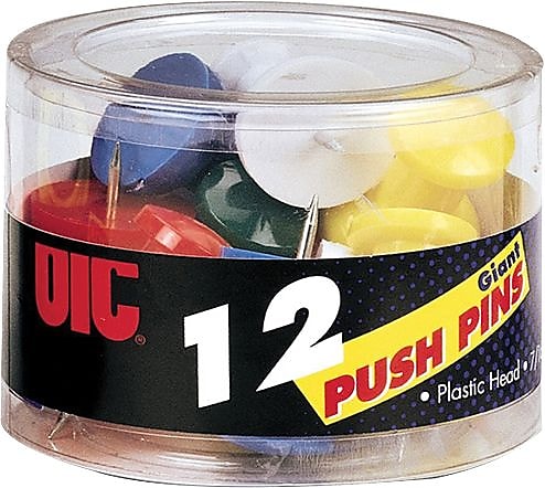 Officemate Giant Push Pins, Assorted Colors, 12/Pack