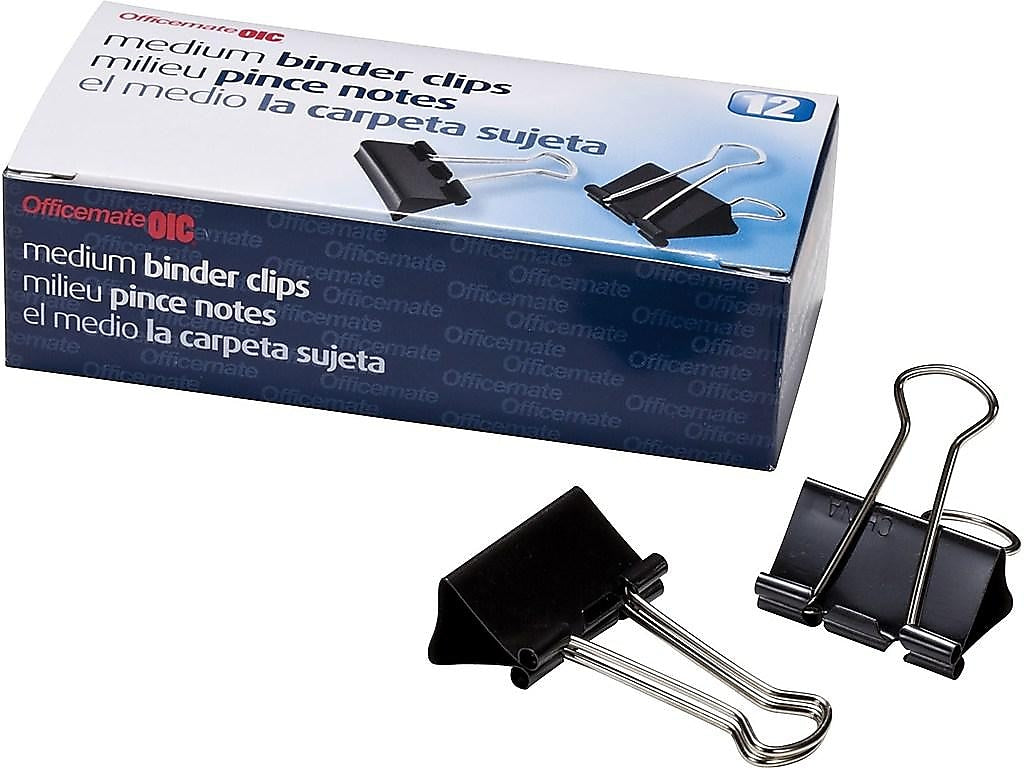 OfficeMate Medium Binder Clips, 1-1/4" Width, Black, 12/Box