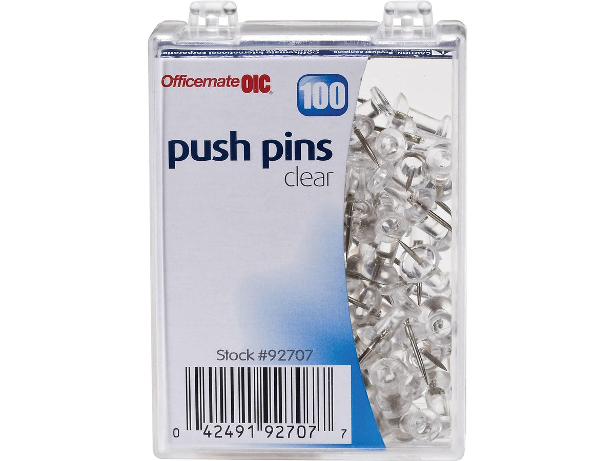 Officemate Push Pins, Clear, 100/Box