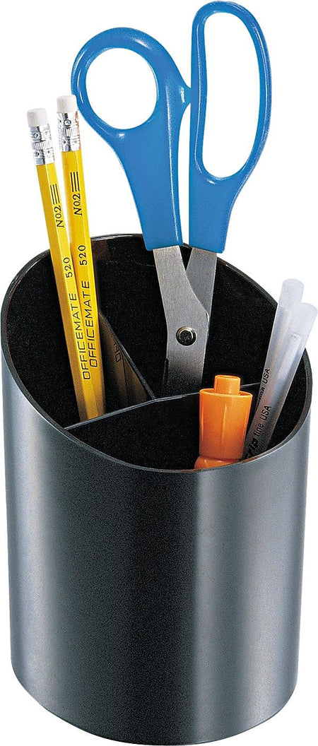 Officemate Recycled 3-Compartment Plastic Pen Cup, Black