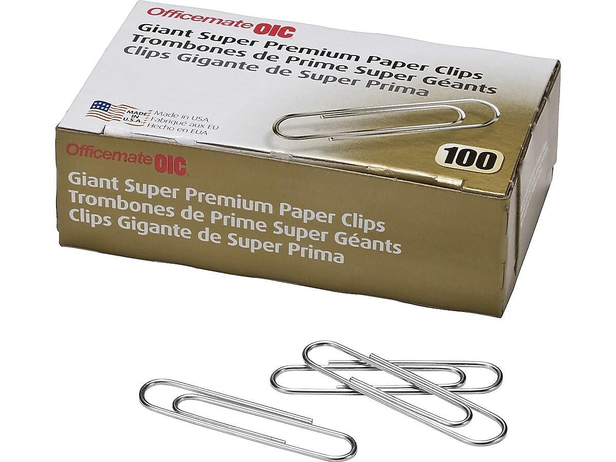 OfficeMate Super Premium Jumbo Paper Clips, Silver, 100 Clips/Box, 10 Boxes/Pack