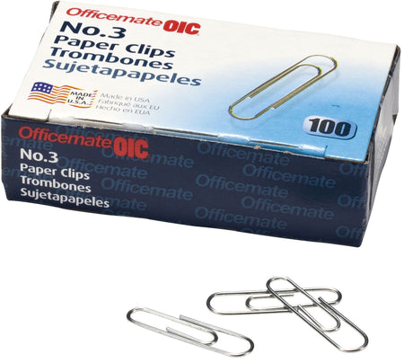 OIC® #3 Size Paper Clips, Silver, 100/Box