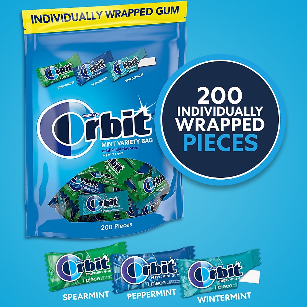 Orbit Mint Sugar Free Gum, Assorted Flavors, 13.4 oz., 200 Pieces/Pack, 200/Pack