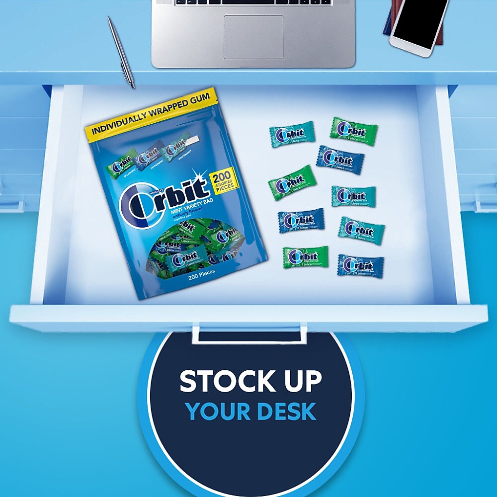 Orbit Mint Sugar Free Gum, Assorted Flavors, 13.4 oz., 200 Pieces/Pack, 200/Pack