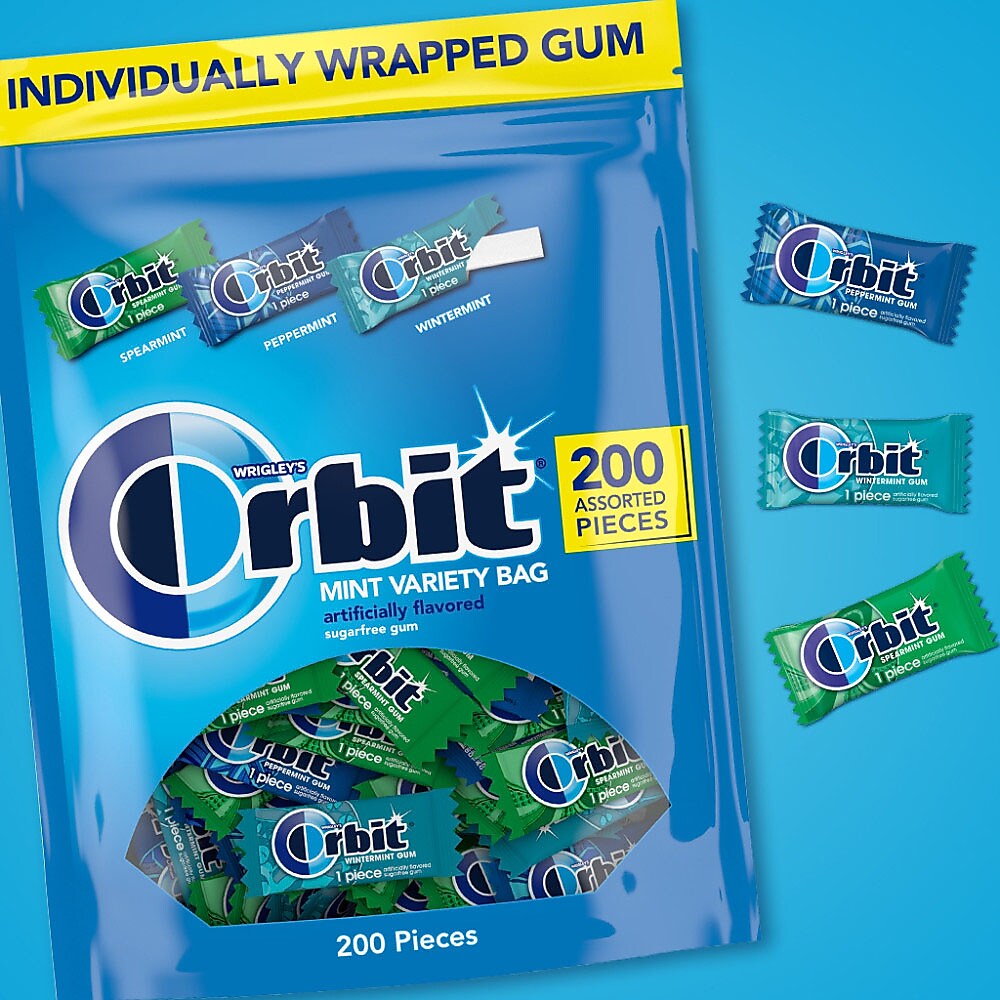 Orbit Mint Sugar Free Gum, Assorted Flavors, 13.4 oz., 200 Pieces/Pack, 200/Pack