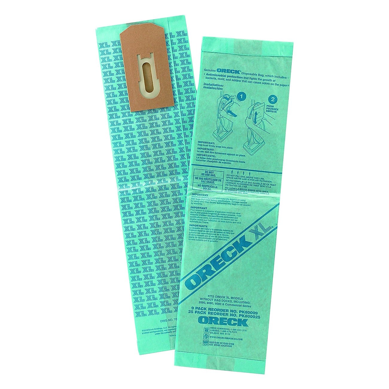 Oreck Commercial XL Upright Type CC Filtration Vacuum Bags, Green, 25/Pack