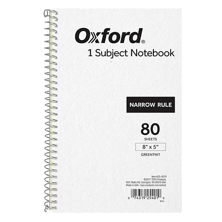 Oxford 1-Subject Notebooks, 5" x 8", Narrow Ruled, 80 Sheets, Gray